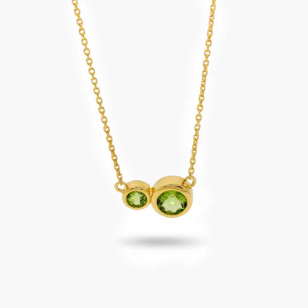Silver Gold Plated Peridot Two Stone Necklace