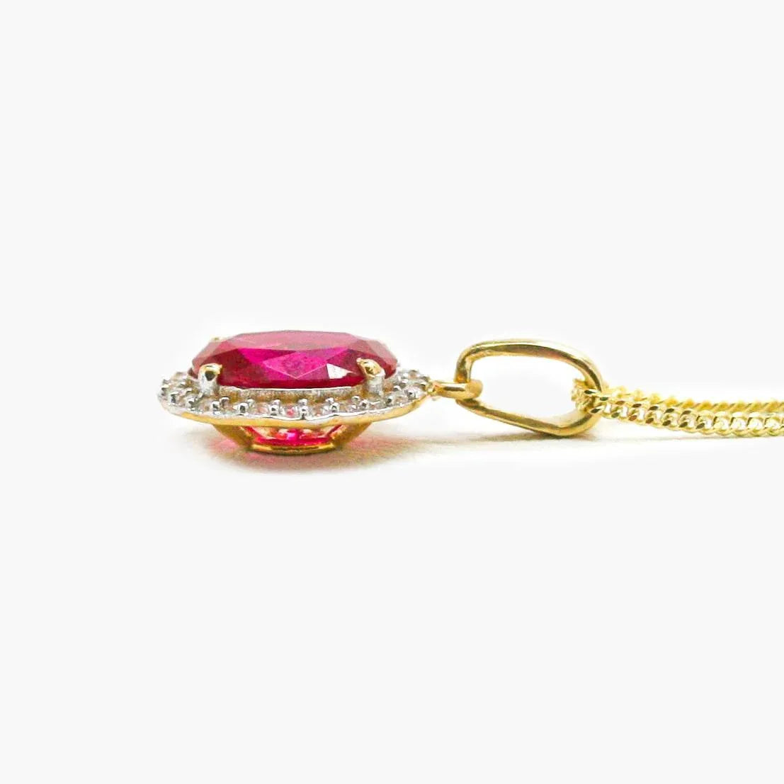 NEW 9 Carat Yellow Gold Red & White CZ Pendant Necklace - Jordans Jewellers