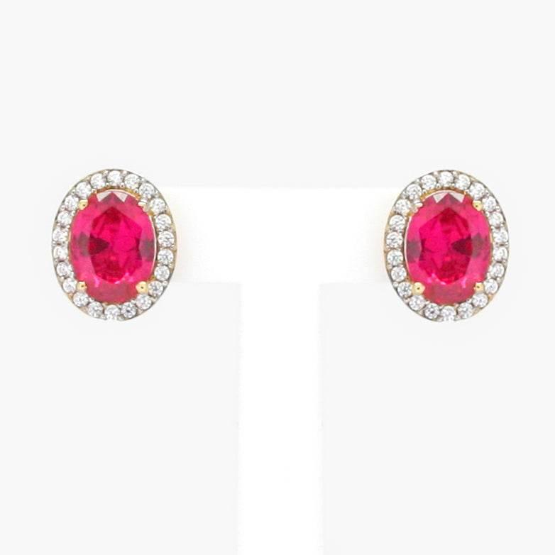 NEW 9 Carat Yellow Gold Red & White CZ Earrings - Jordans Jewellers