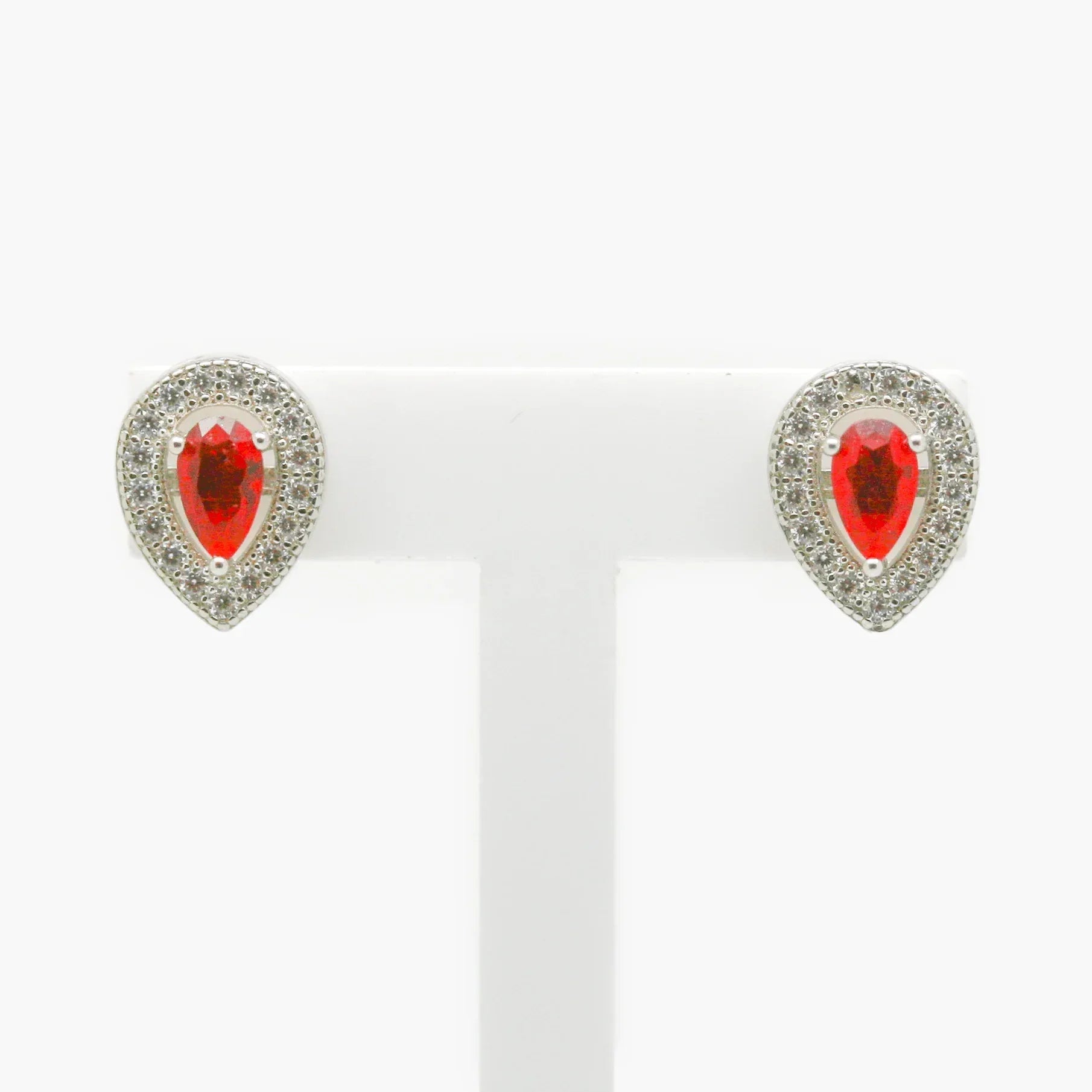 New Red CZ Pear Shaped Silver Earrings - Jordans Jewellers