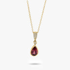 9ct Yellow Gold Rhodolite Garnet & Diamond Pear Drop Pendant Necklace