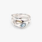 Silver & 14ct Gold Blue Topaz & White Topaz Ring - front view