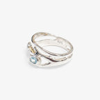 Silver & 14ct Gold Blue Topaz & White Topaz Ring - side view