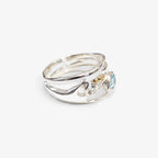 Silver & 14ct Gold Blue Topaz & White Topaz Ring - detail view