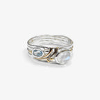 Silver & 14ct Gold Blue Topaz & Moonstone Ring - front view
