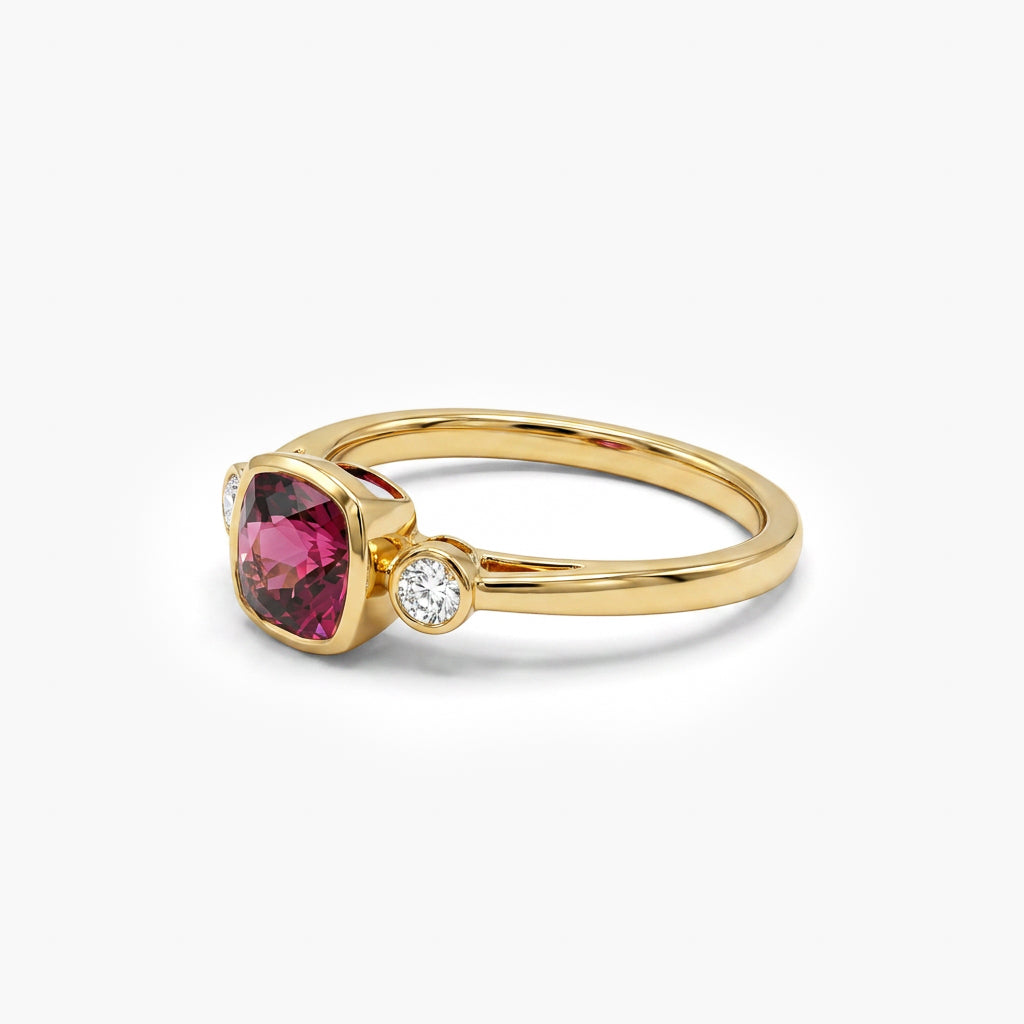 18ct Yellow Gold Rhodolite Garnet and Diamond Ring