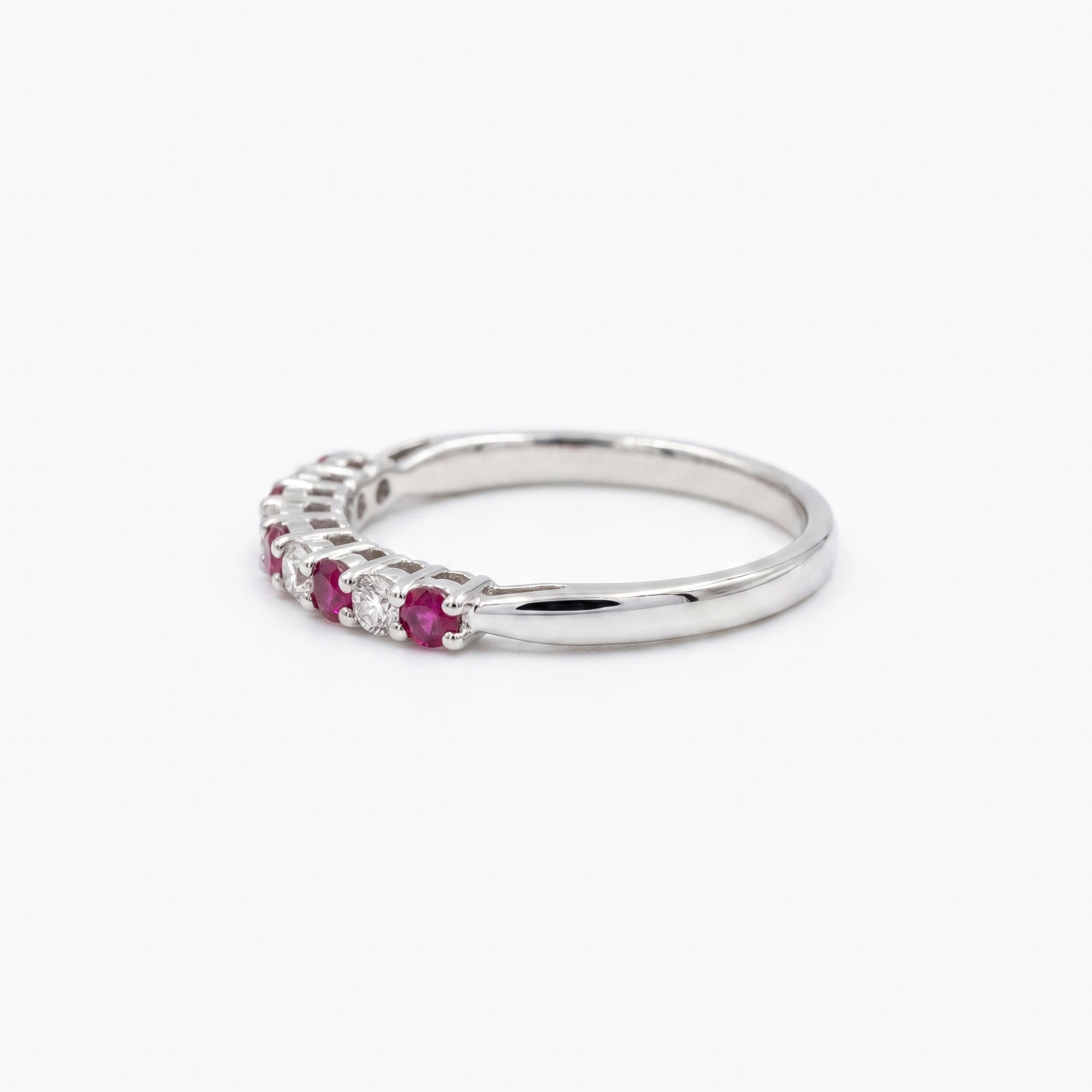 18ct White Gold Ruby & Diamond 7-Stone Half Eternity Ring