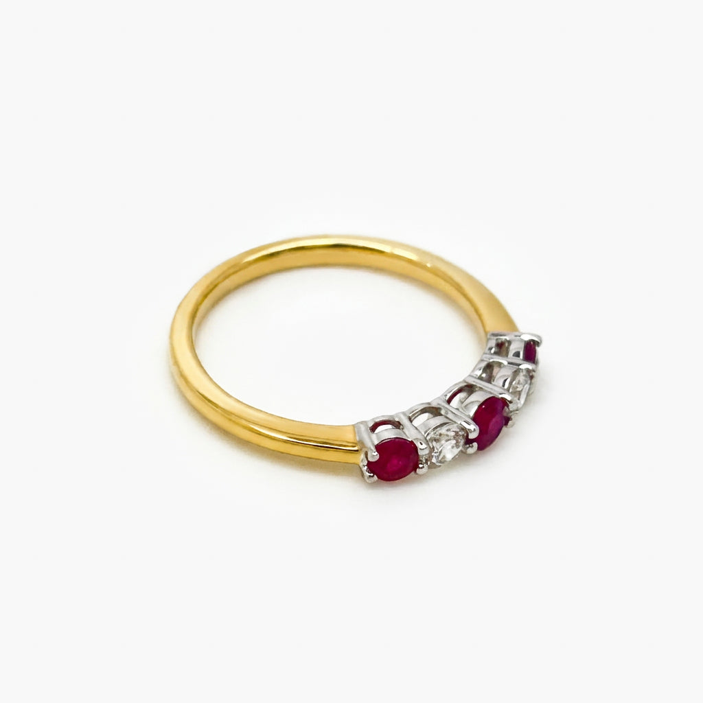 18ct Gold Ruby & Diamond Five Stone Ring