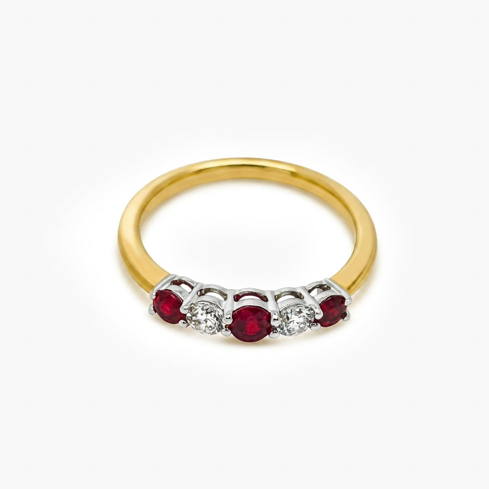 18ct Gold Ruby & Diamond Five Stone Ring