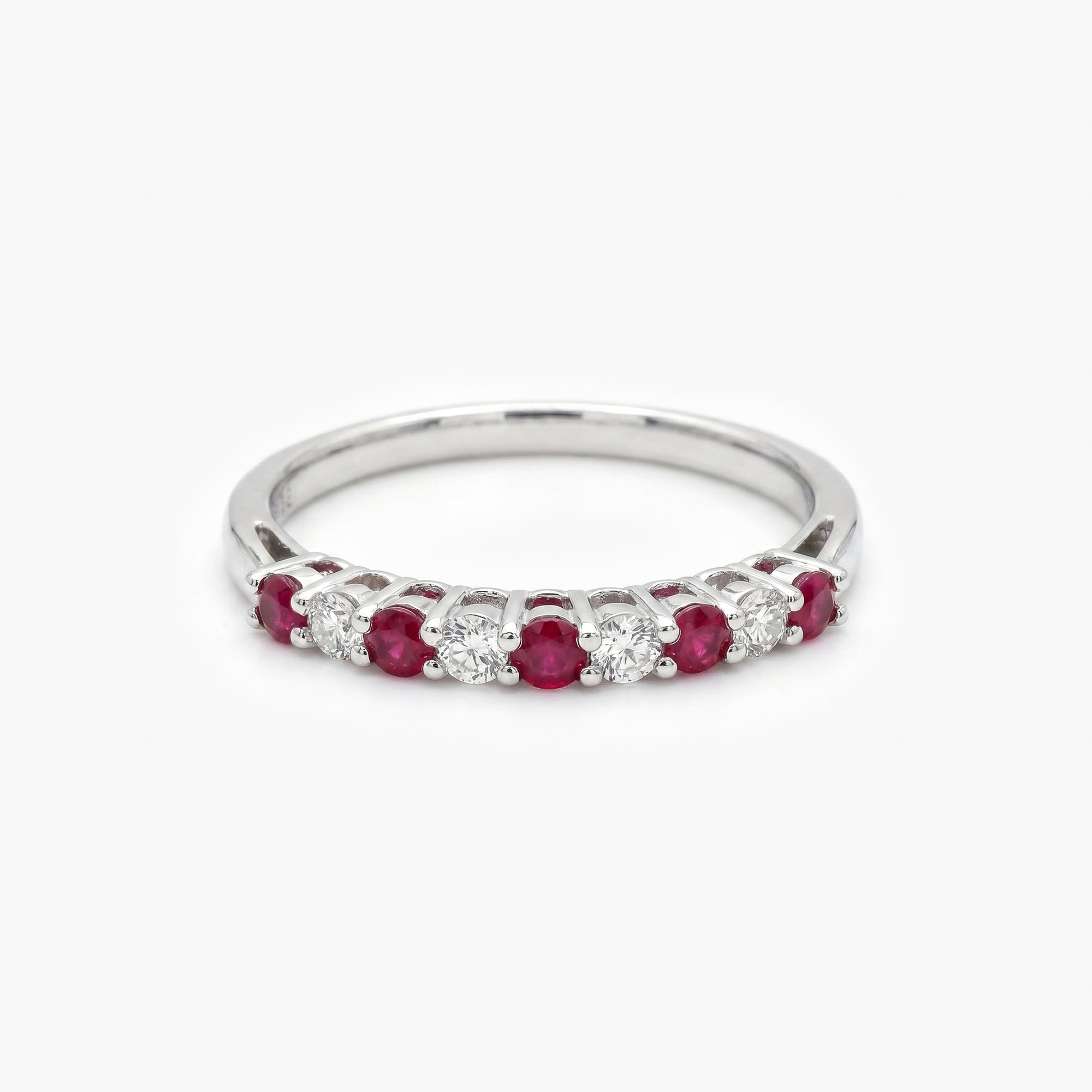 18ct White Gold Ruby & Diamond 7-Stone Half Eternity Ring
