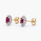 9ct Yellow Gold Ruby & Diamond Oval Cluster Stud Earrings