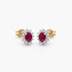 9ct Yellow Gold Ruby & Diamond Oval Cluster Stud Earrings