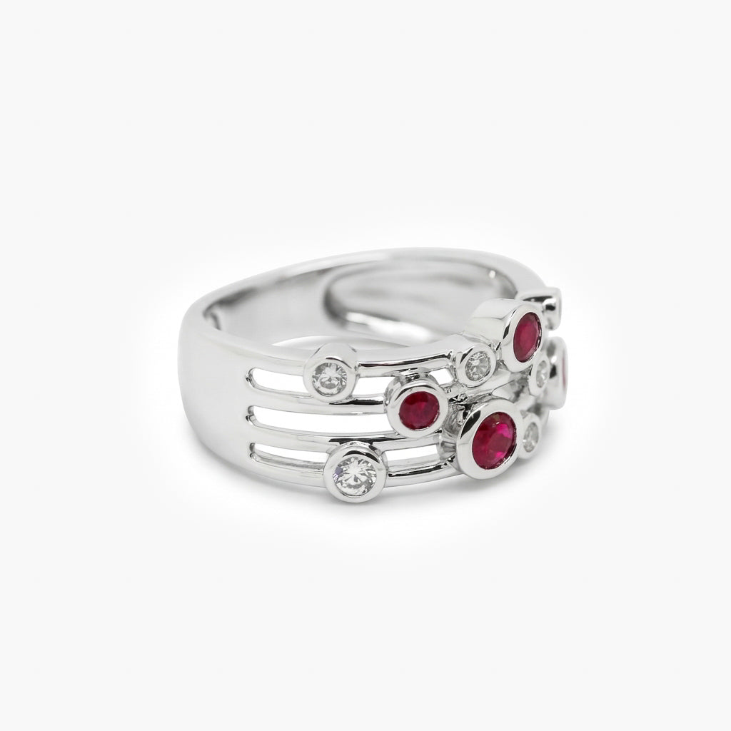 Silver Ruby and CZ Bubble Ring