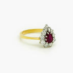 18ct Gold Pear Ruby Diamond Cluster Ring - Jordans Jewellers