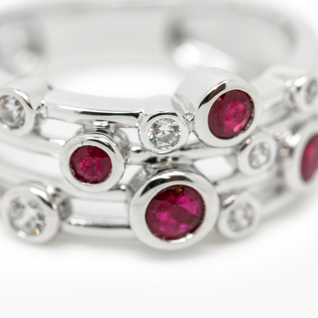 Silver Ruby and CZ Bubble Ring