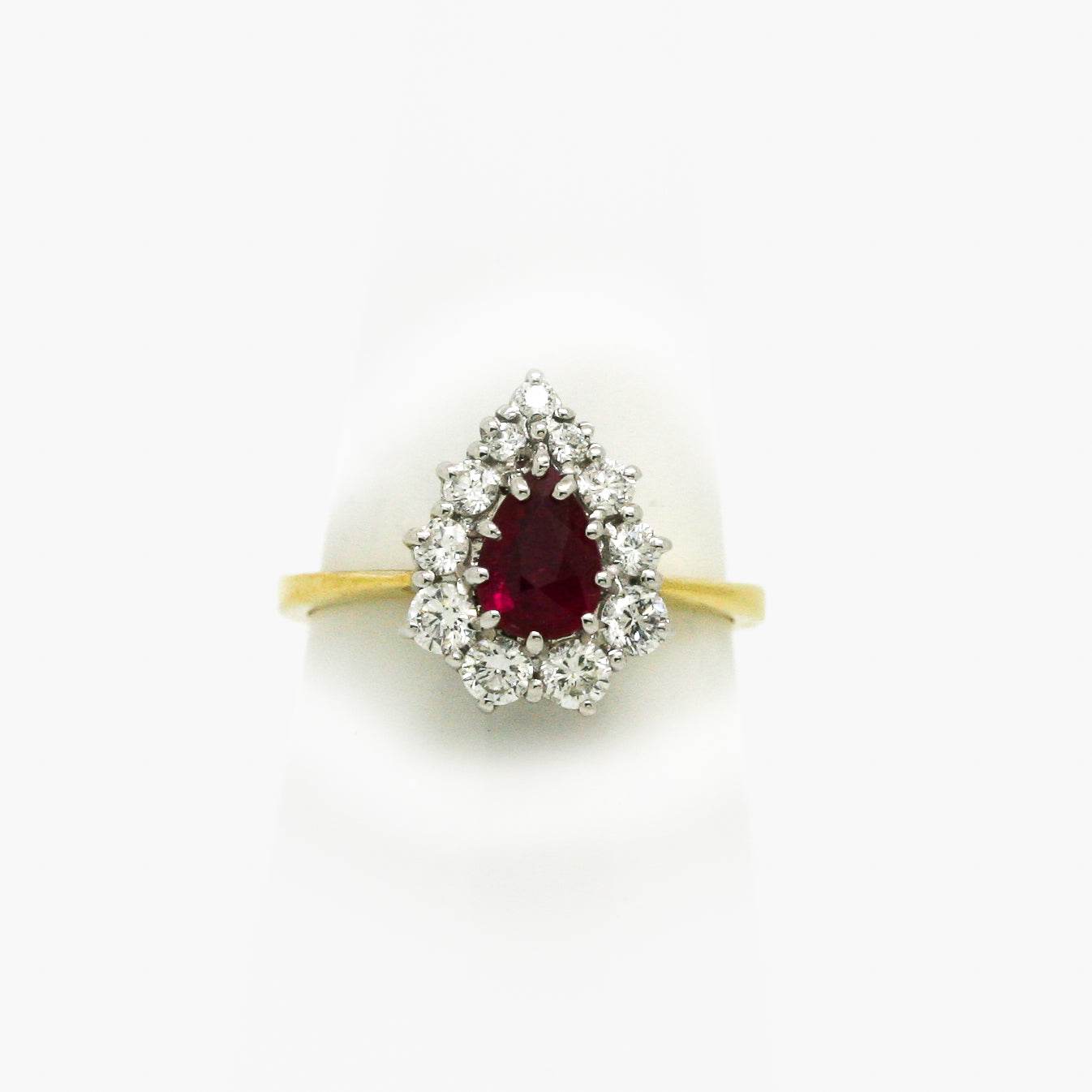 18ct Gold Pear Ruby Diamond Cluster Ring - Jordans Jewellers