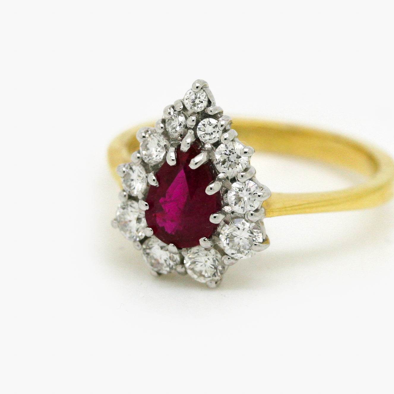18ct Gold Pear Ruby Diamond Cluster Ring - Jordans Jewellers