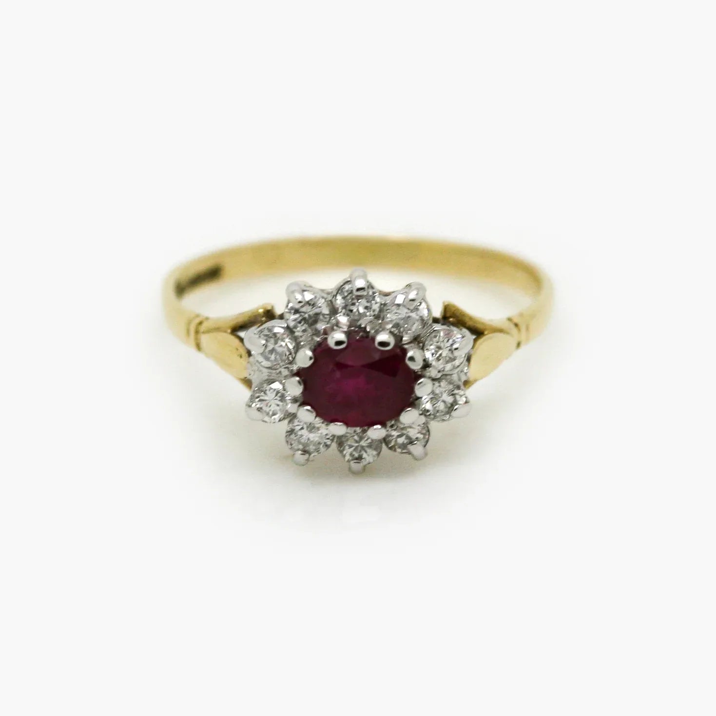 9ct Yellow Gold Ruby and Diamond Cluster Ring