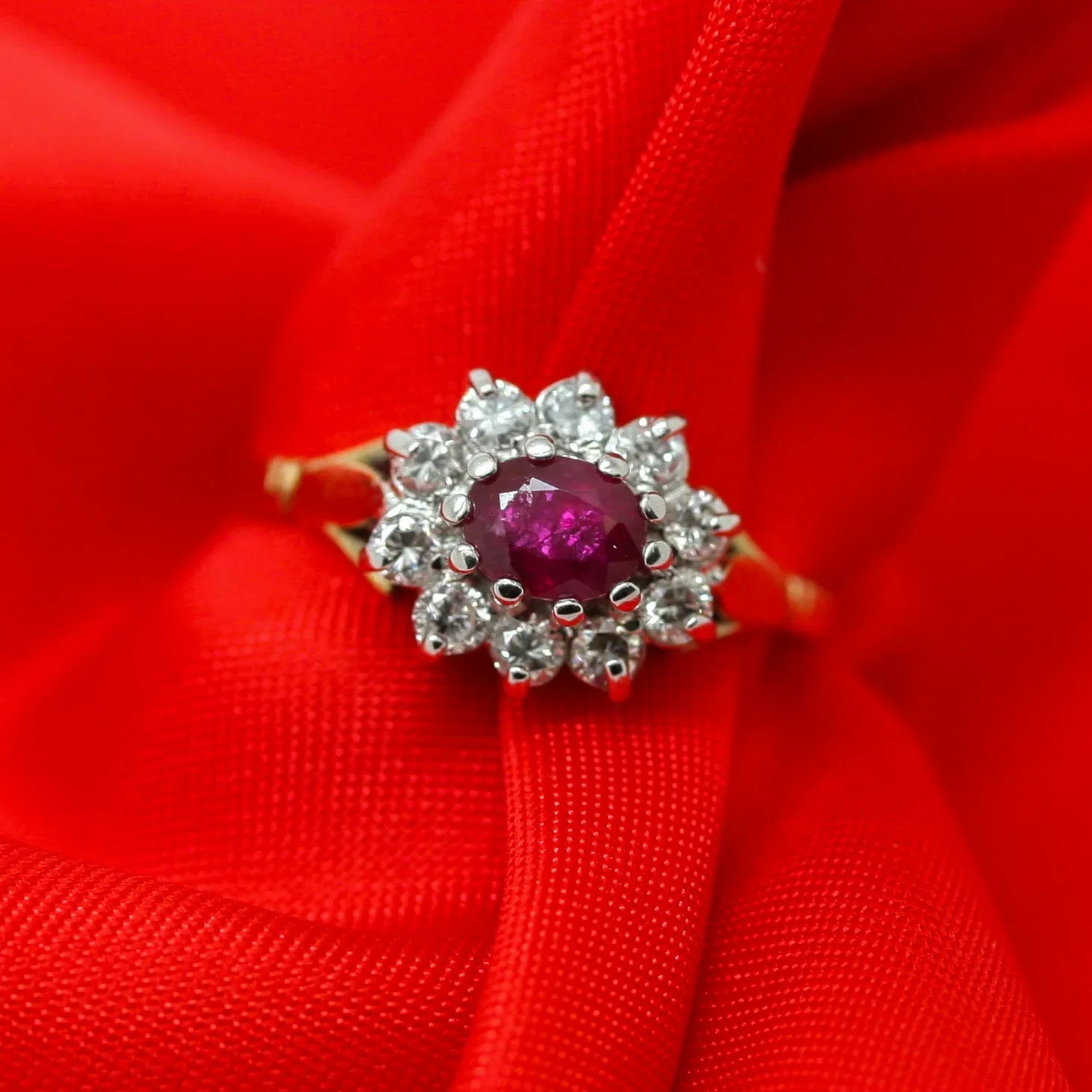 9ct Yellow Gold Ruby and Diamond Cluster Ring
