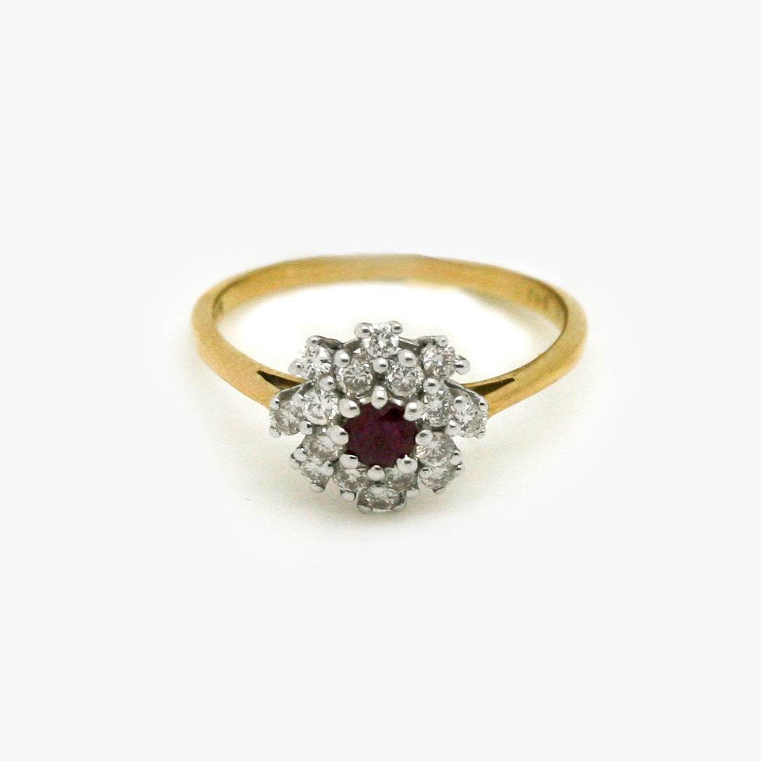 9ct Gold Ruby and Diamond Cluster Ring - Jordans Jewellers