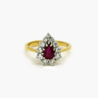 18ct Gold Pear Ruby Diamond Cluster Ring - Jordans Jewellers