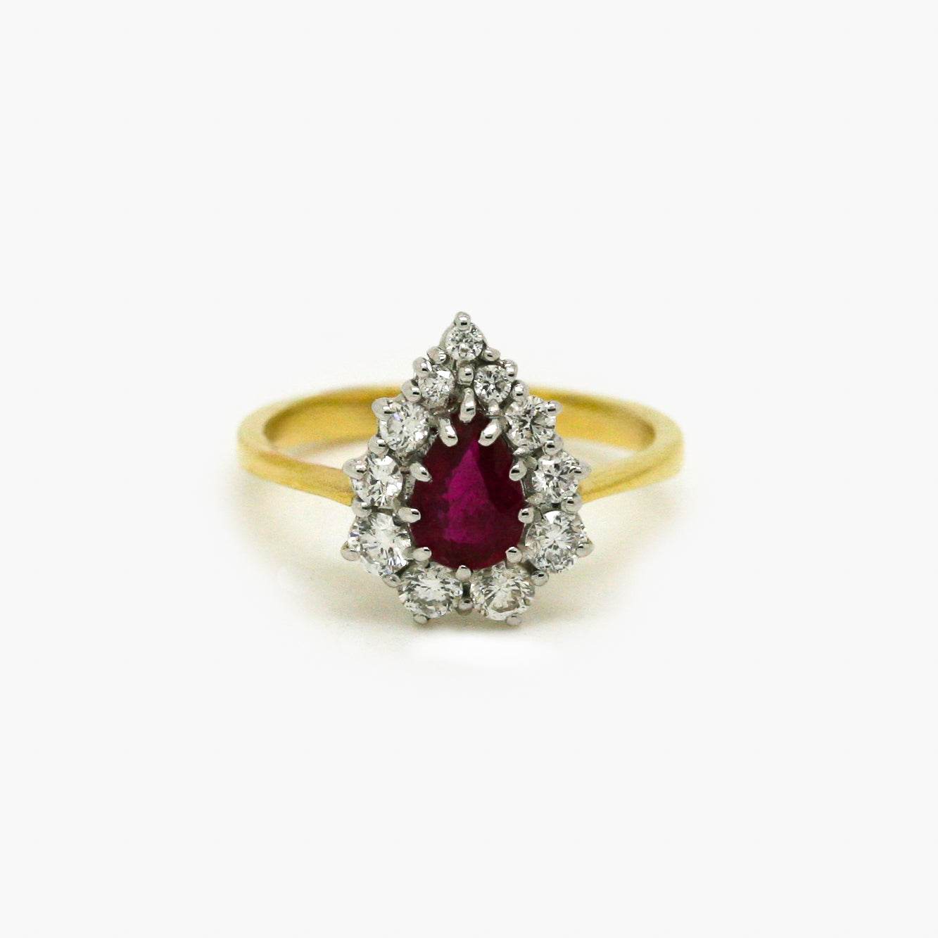 18ct Gold Pear Ruby Diamond Cluster Ring - Jordans Jewellers
