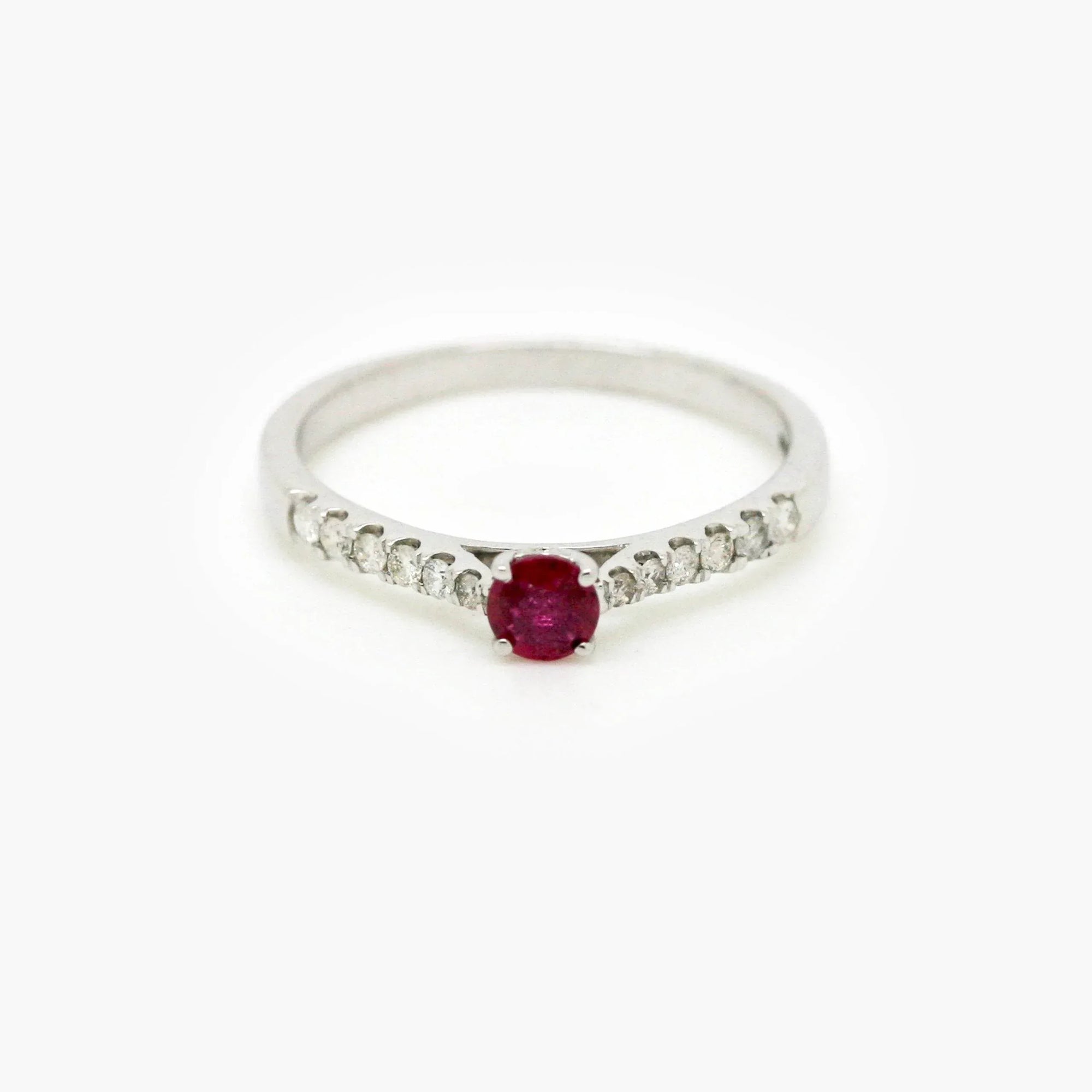 Ruby Solitaire With Diamond Shoulder Detail - 14ct White Gold - Jordans Jewellers