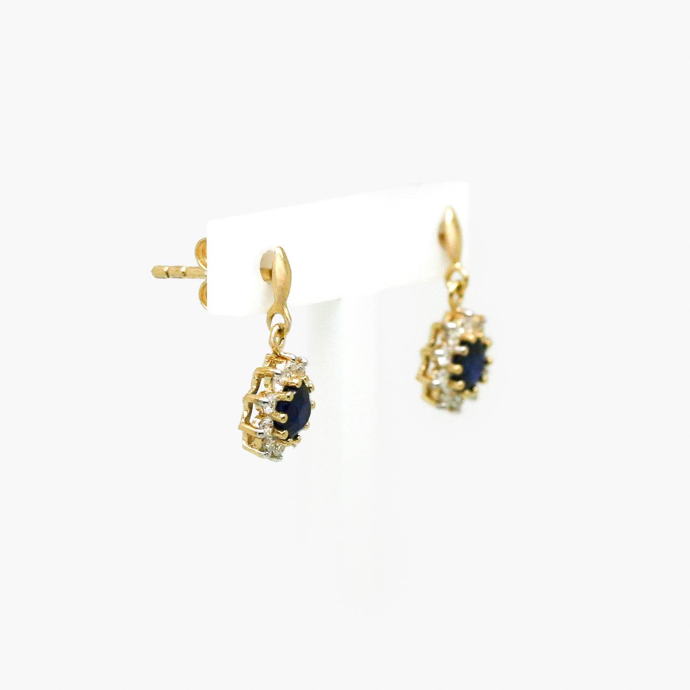 9ct Yellow Gold Sapphire and CZ Cluster Drop Earrings - Jordans Jewellers