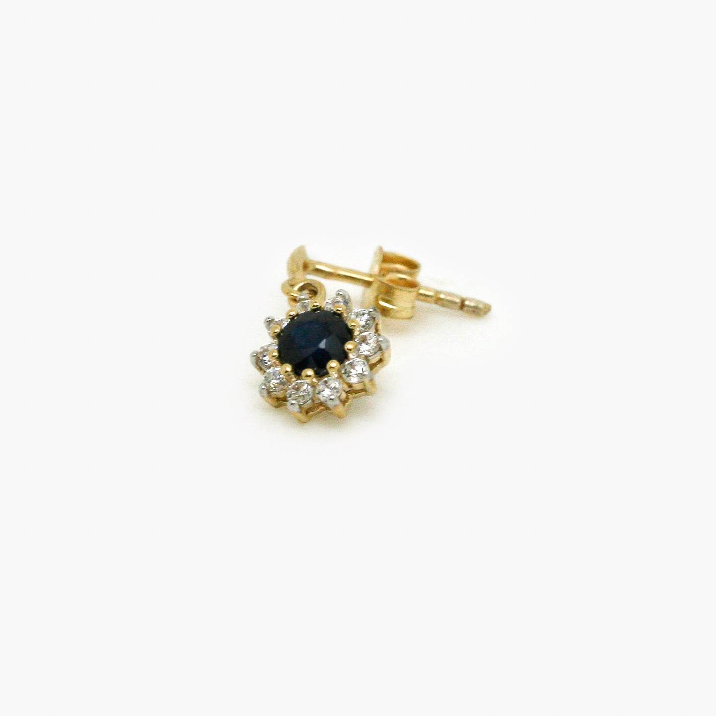 9ct Yellow Gold Sapphire and CZ Cluster Drop Earrings - Jordans Jewellers