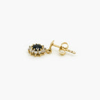 9ct Yellow Gold Sapphire and CZ Cluster Drop Earrings - Jordans Jewellers