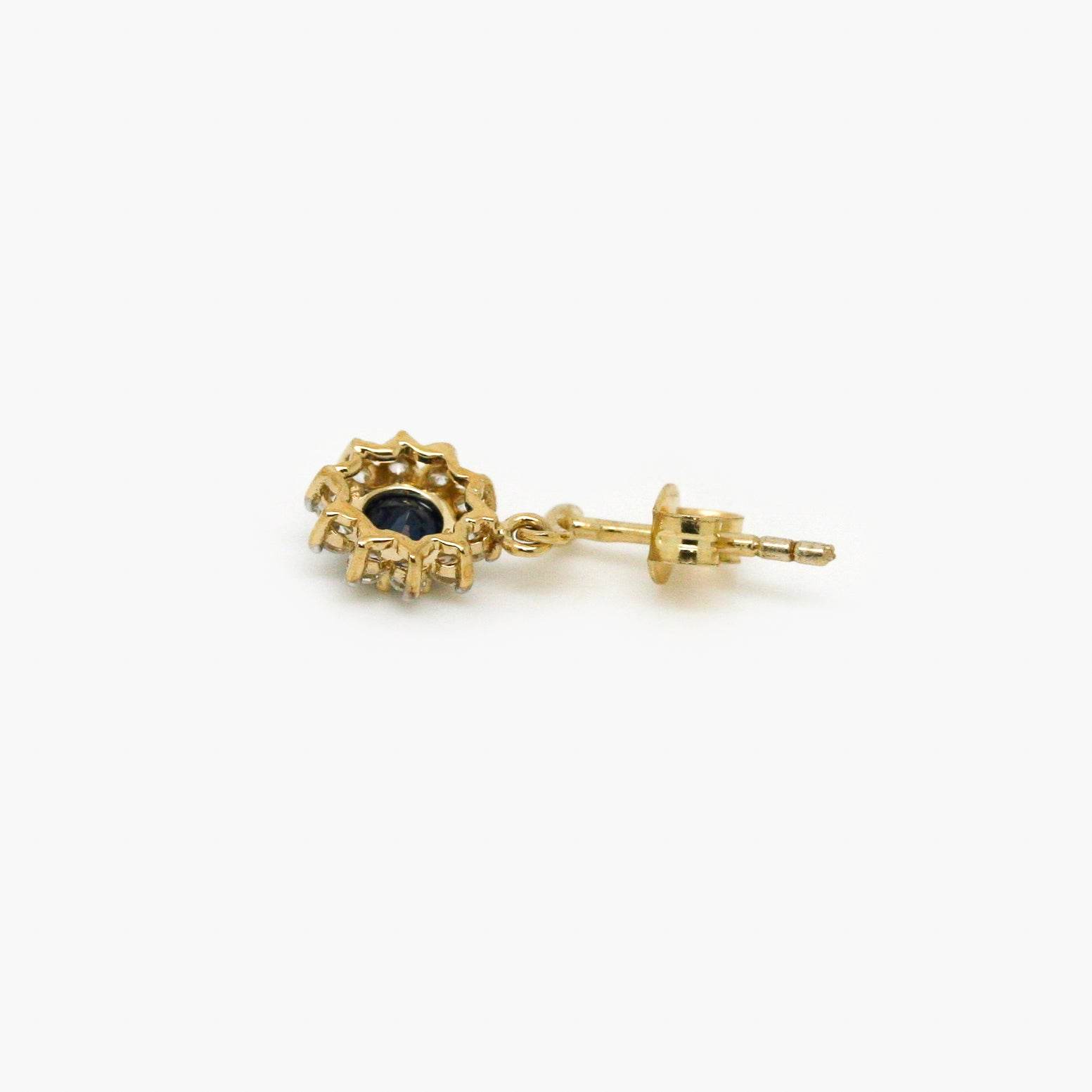 9ct Yellow Gold Sapphire and CZ Cluster Drop Earrings - Jordans Jewellers