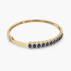 9ct Yellow Gold Sapphire & Diamond Hinged Bangle Bracelet