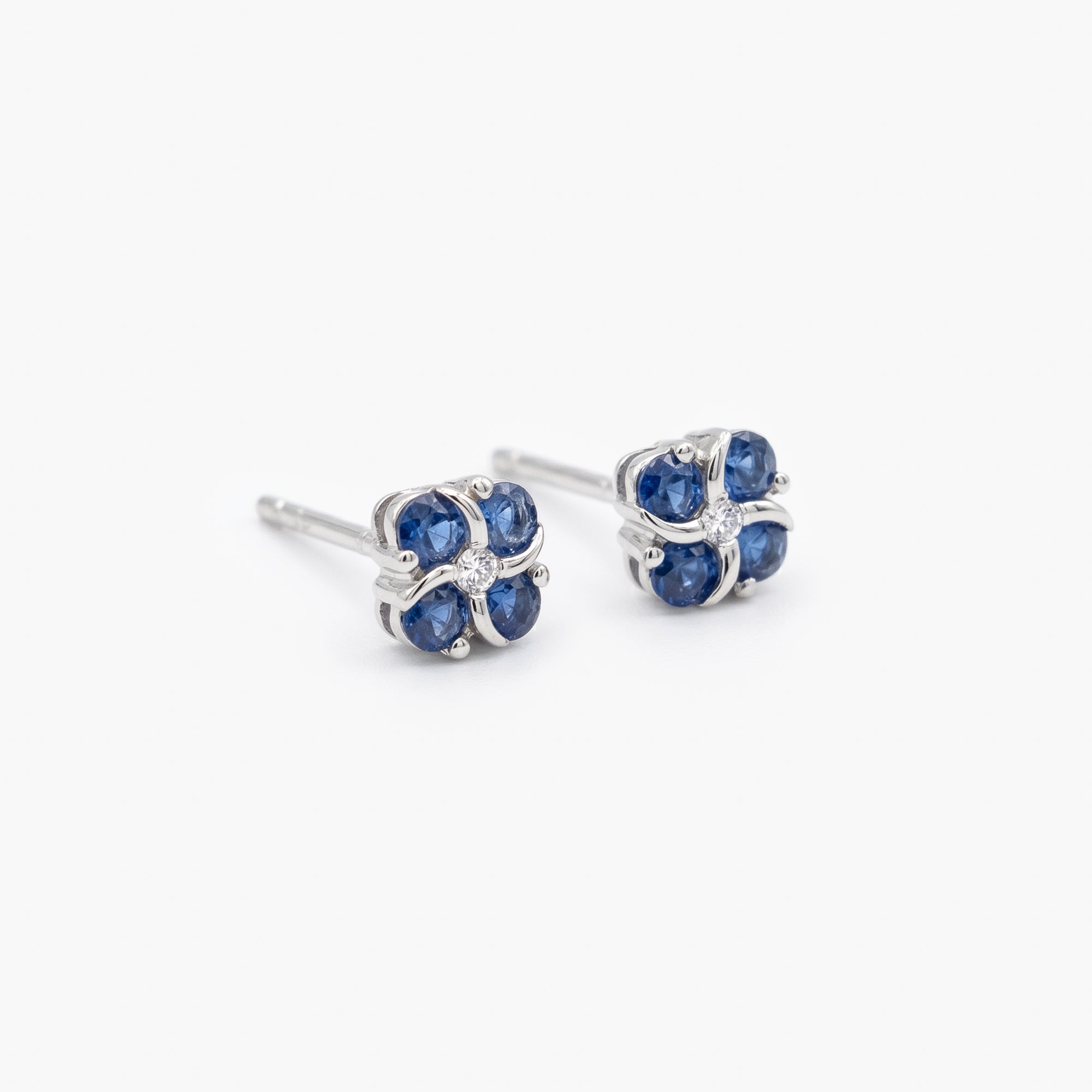 18ct White Gold Sapphire & Diamond Four-Leaf Clover Stud Earrings