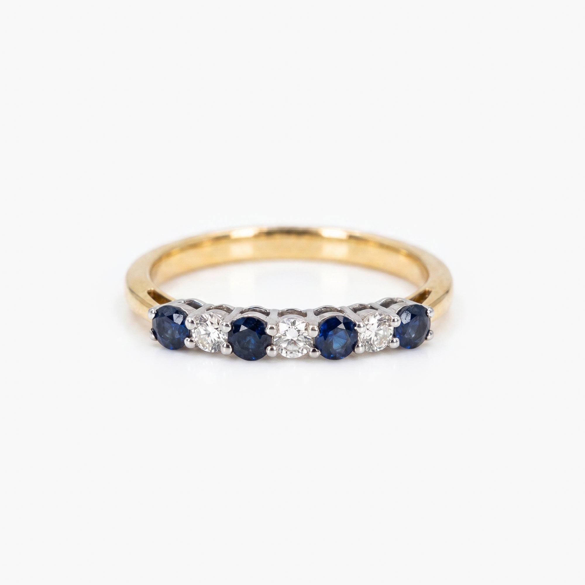 18ct Yellow Gold Sapphire & Diamond 7-Stone Half Eternity Ring