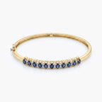 9ct Yellow Gold Sapphire & Diamond Hinged Bangle Bracelet