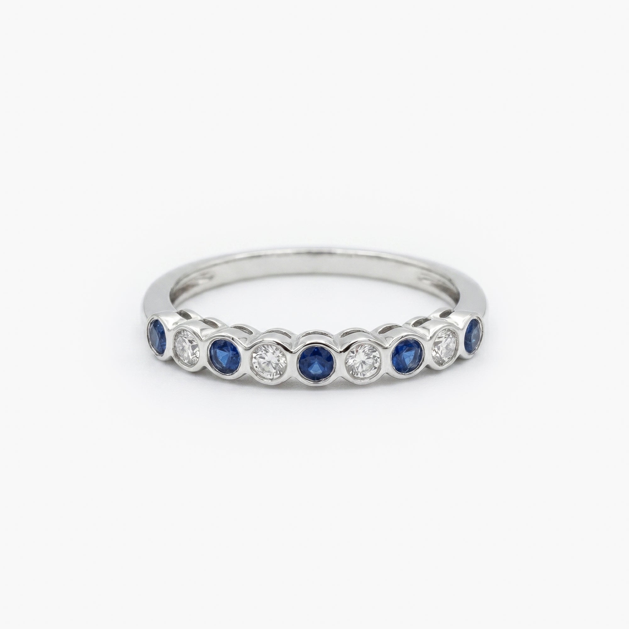 9ct White Gold Sapphire & Diamond Half Eternity Ring