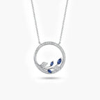 9ct White Gold Sapphire and Diamond Circle Pendant Necklace - Jordans Jewellers