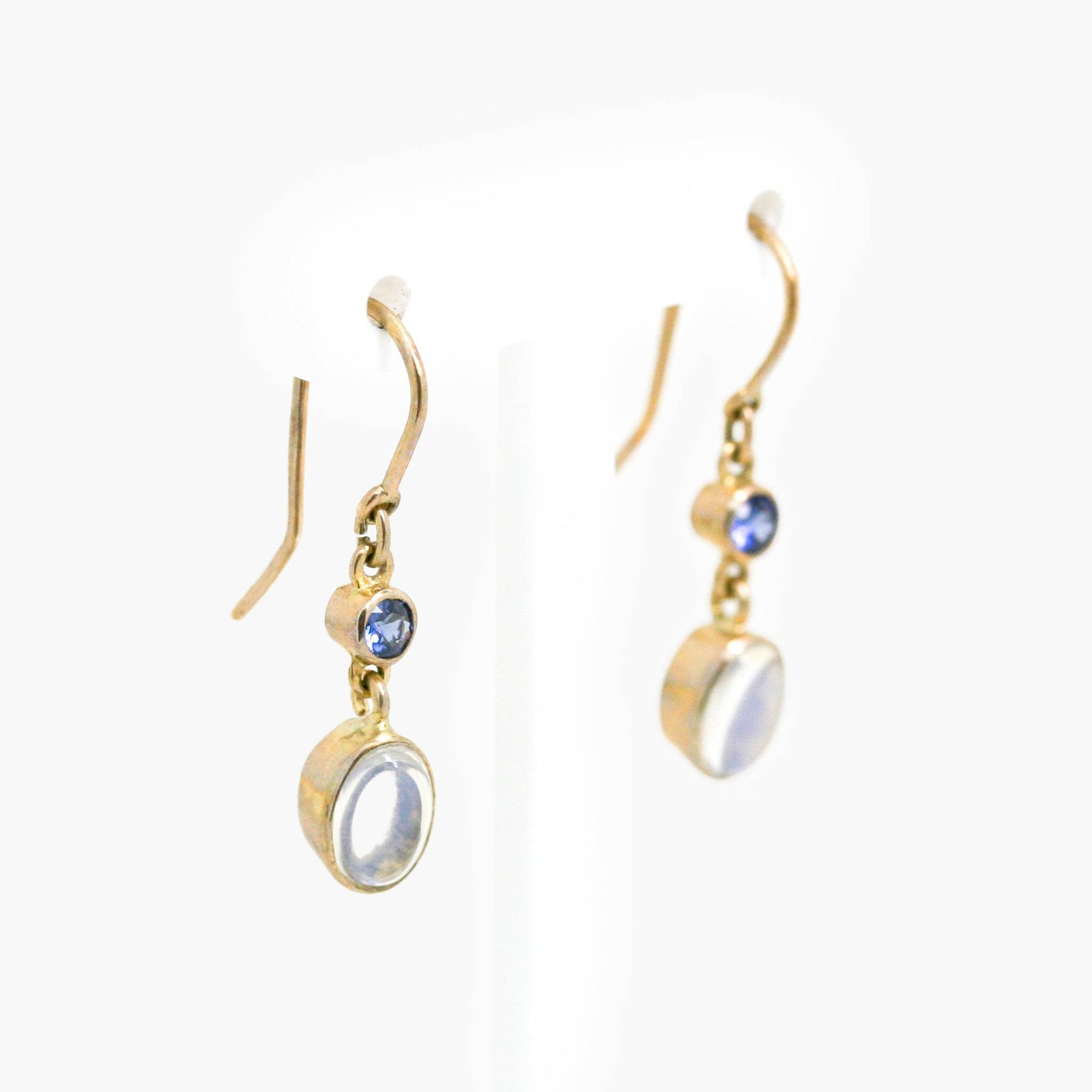 Sapphire & Moonstone Drop Earrings in 9ct Yellow Gold - Jordans Jewellers