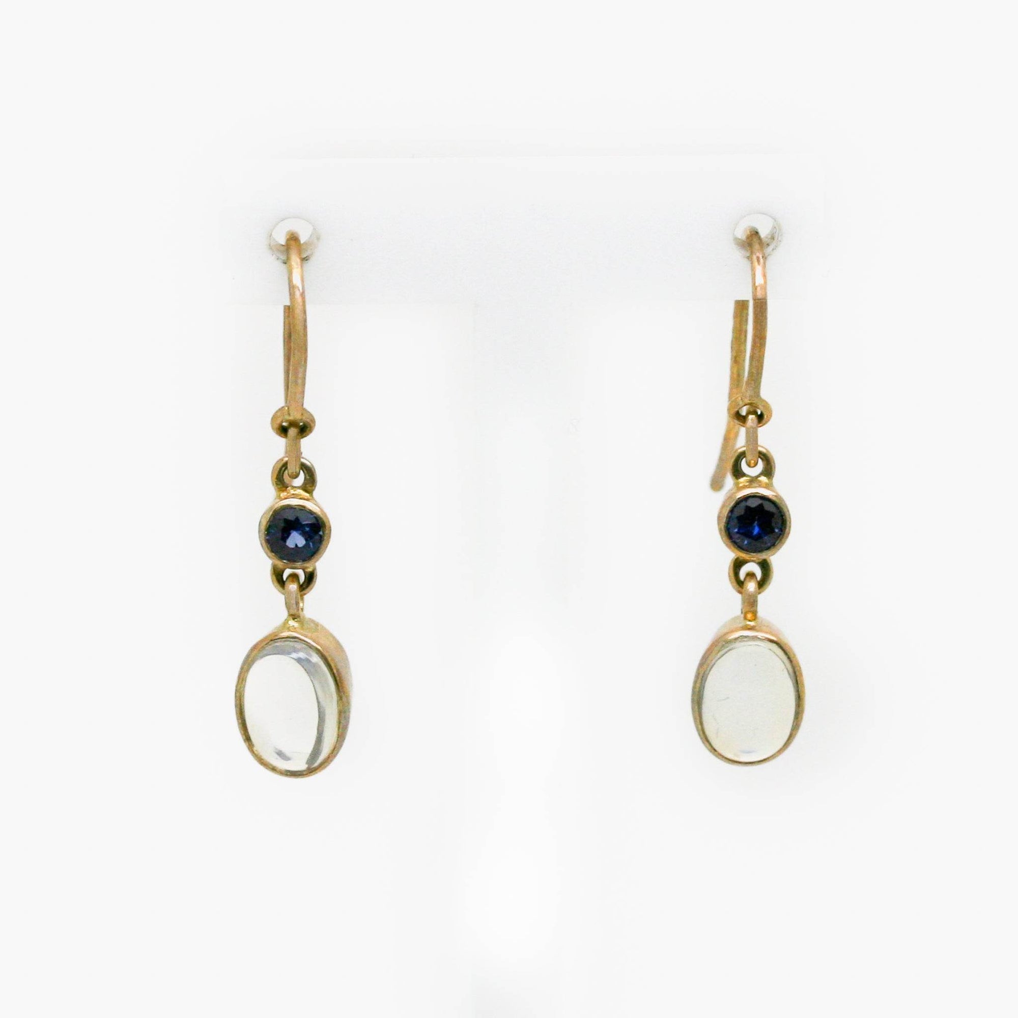 Sapphire & Moonstone Drop Earrings in 9ct Yellow Gold - Jordans Jewellers