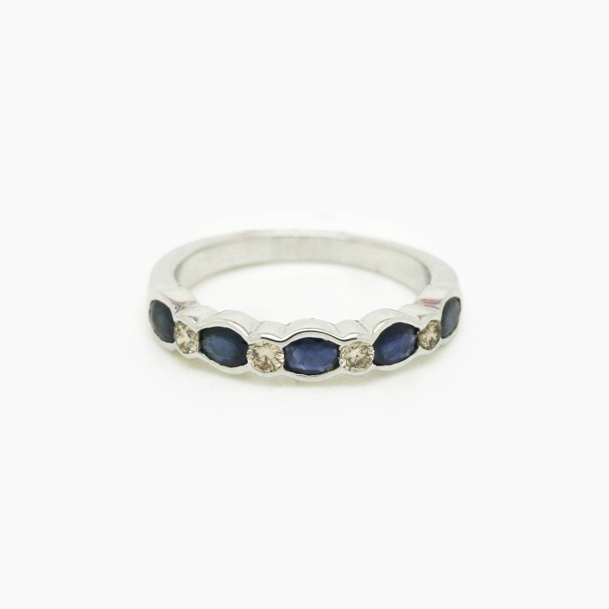9ct White Gold Sapphire & Diamond Rubover Set Half Eternity Ring - Jordans Jewellers