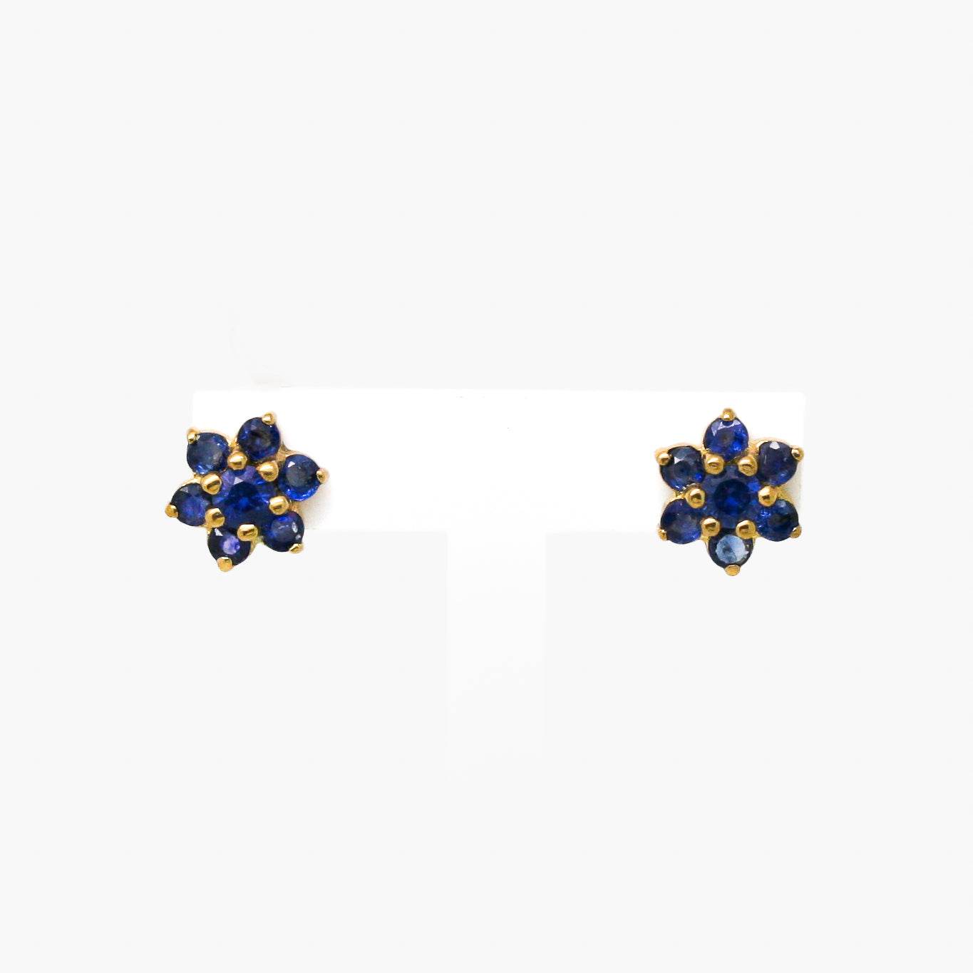 9ct Gold Sapphire Flower Stud Earrings