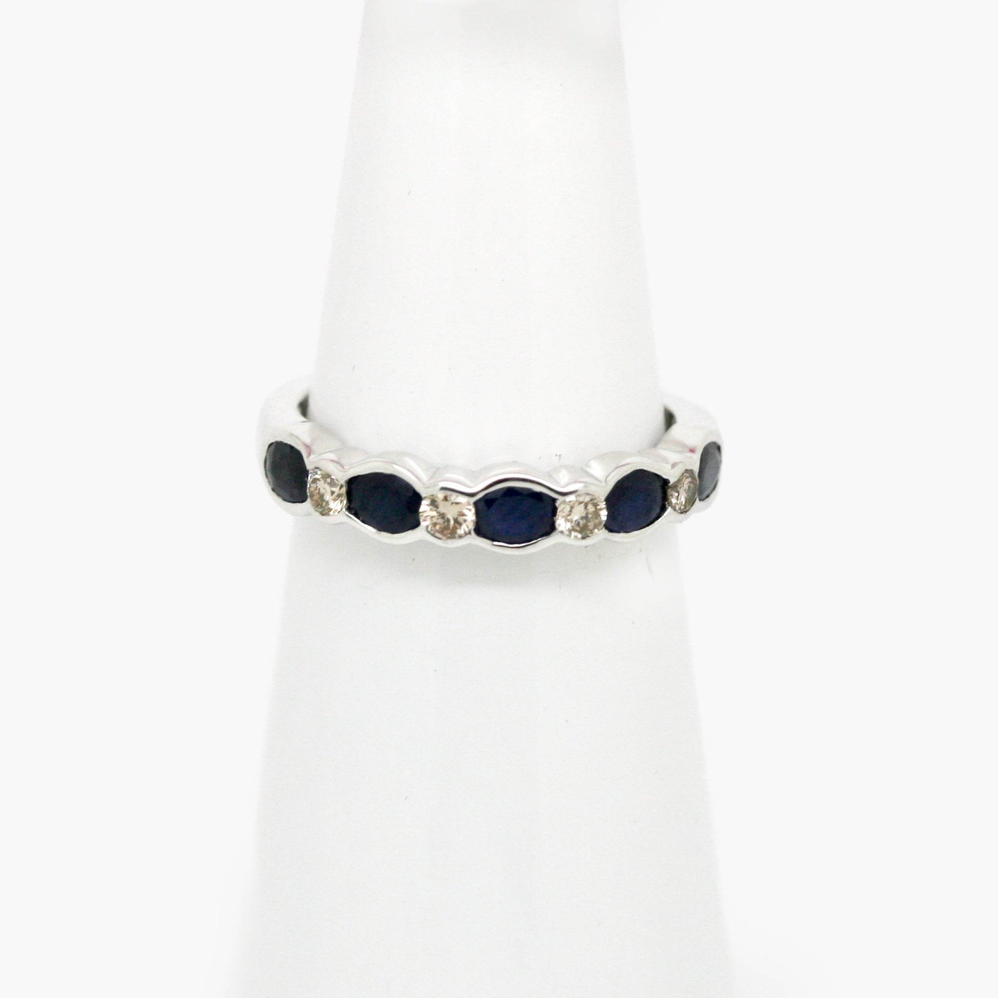 9ct White Gold Sapphire & Diamond Rubover Set Half Eternity Ring - Jordans Jewellers
