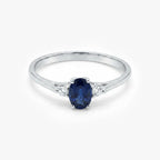 9ct White Gold Oval Sapphire and Diamond Three Stone Ring