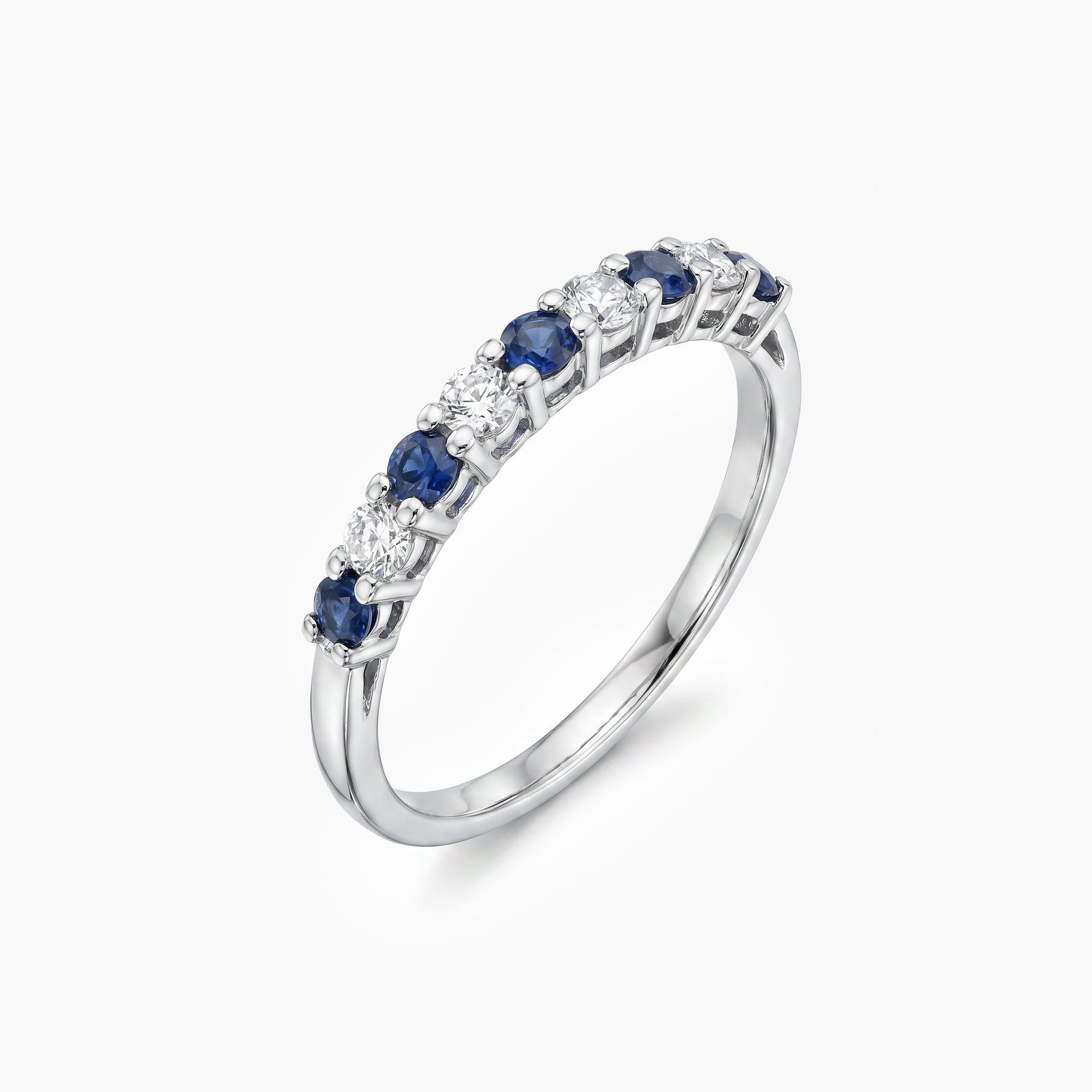 18ct White Gold Sapphire & Diamond 7-Stone Half Eternity Ring
