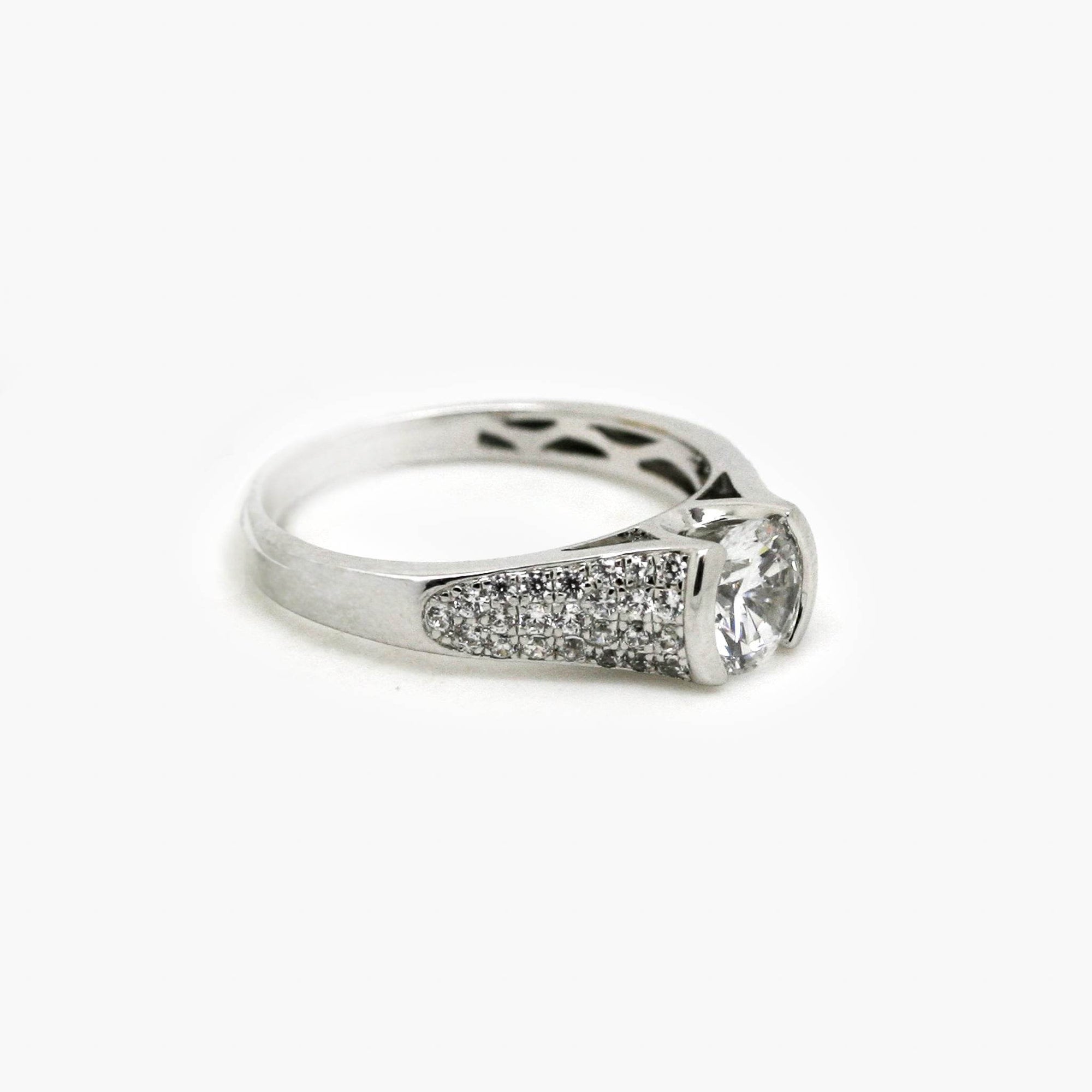 Silver CZ Solitaire Ring with Shoulder Detail - Jordans Jewellers