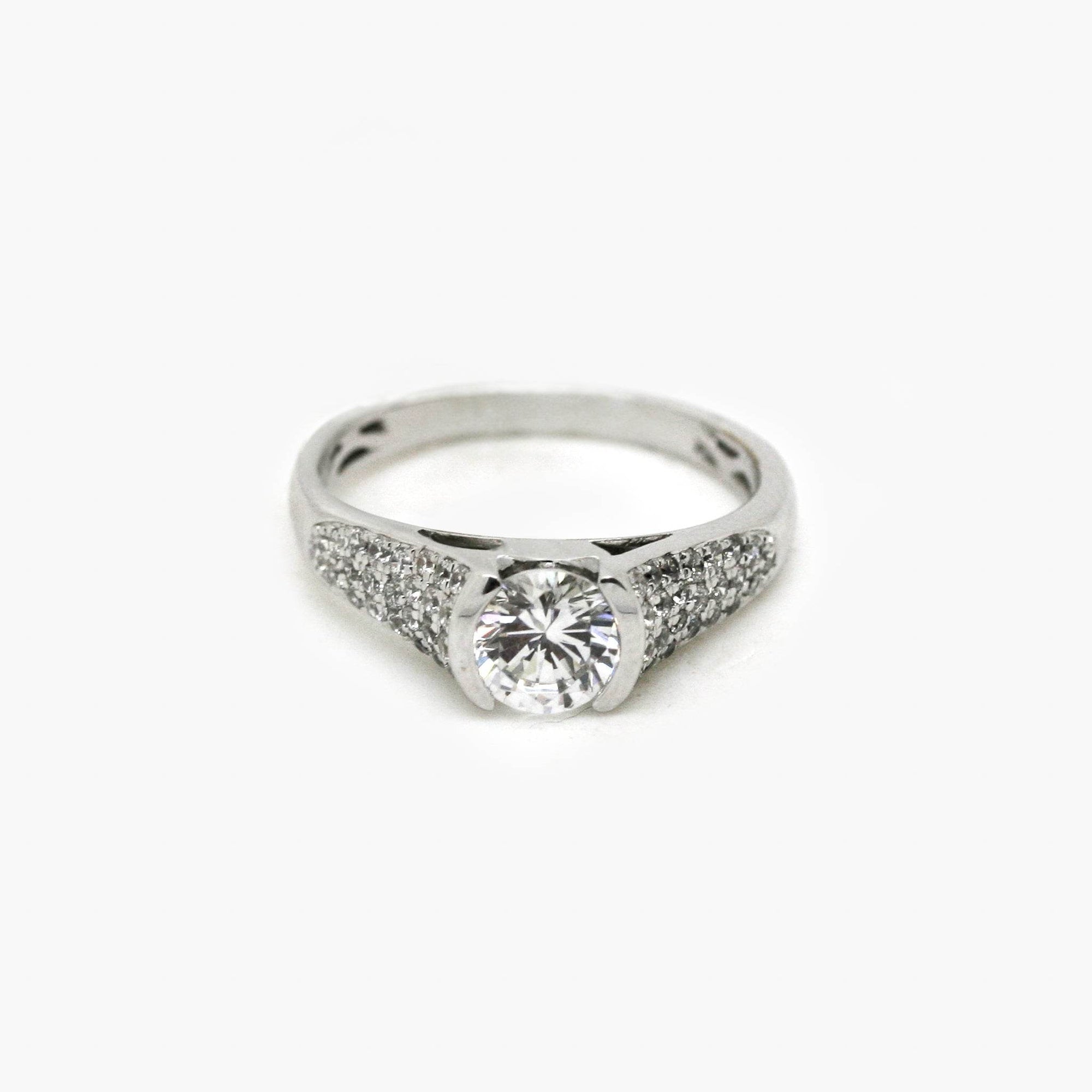 Silver CZ Solitaire Ring with Shoulder Detail - Jordans Jewellers