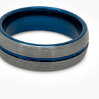 Men's Silver & Blue Tungsten Carbide Ring