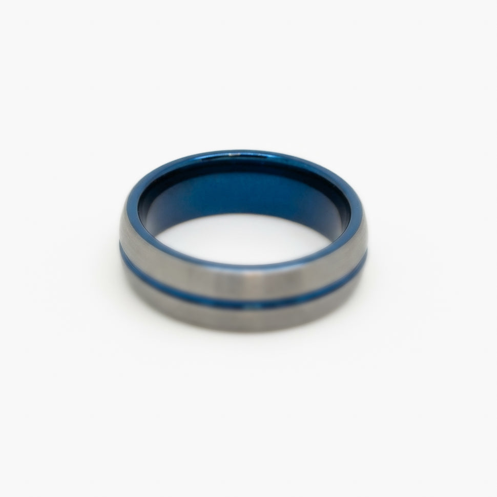 Men's Silver & Blue Tungsten Carbide Ring