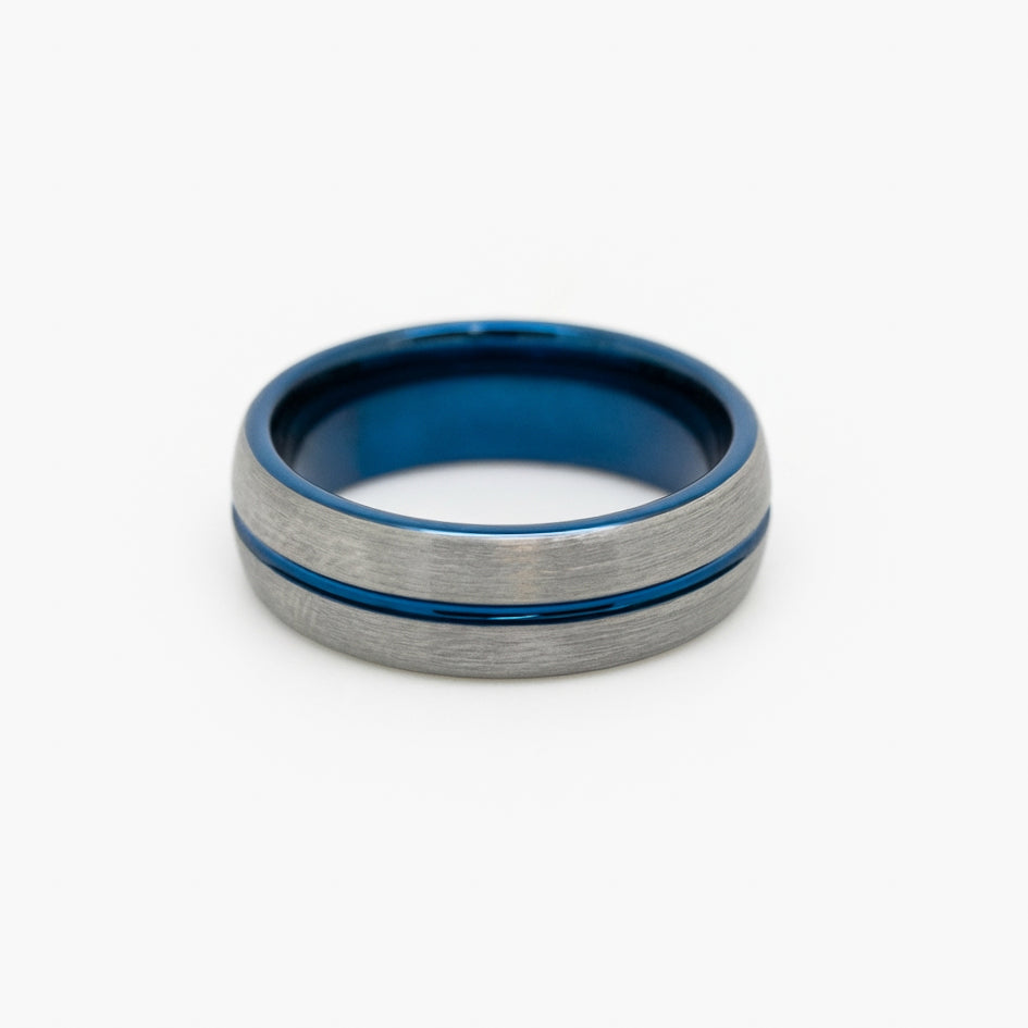 Men's Silver & Blue Tungsten Carbide Ring