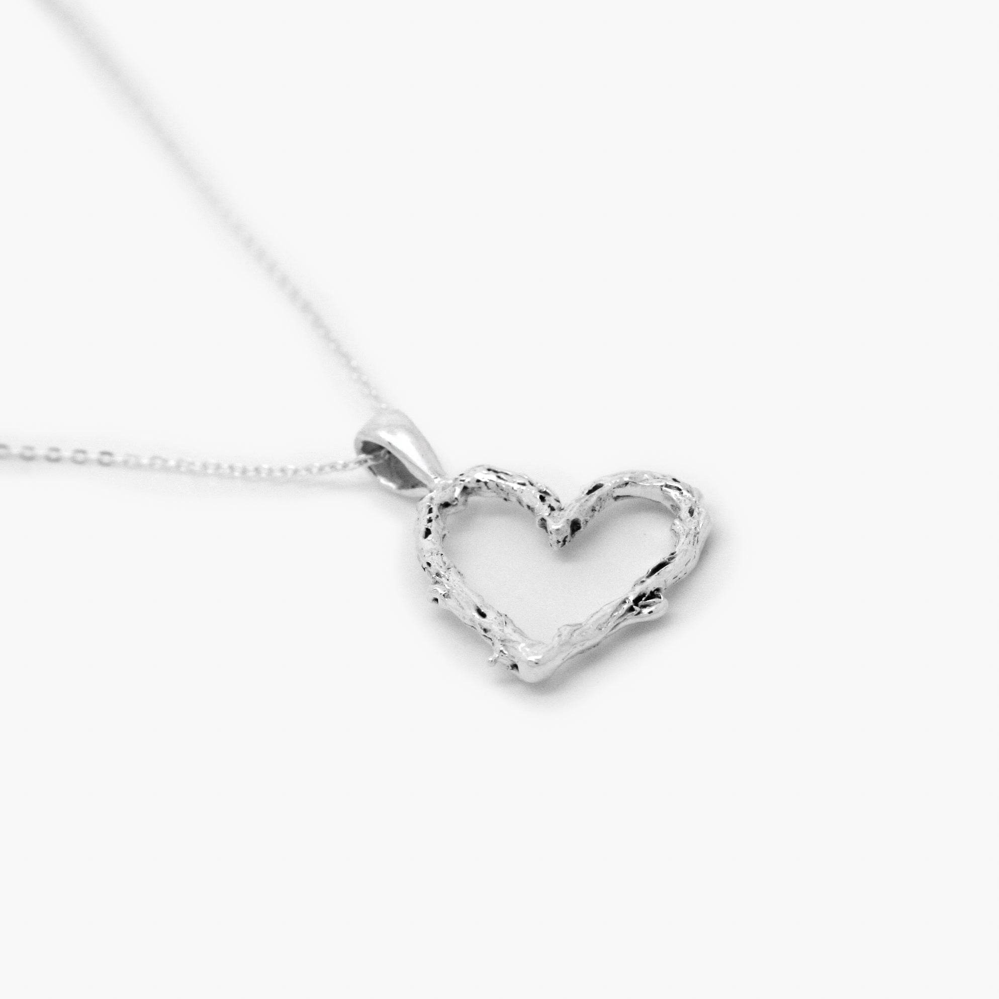 Silver Textured Open Heart Pendant Necklace - Jordans Jewellers
